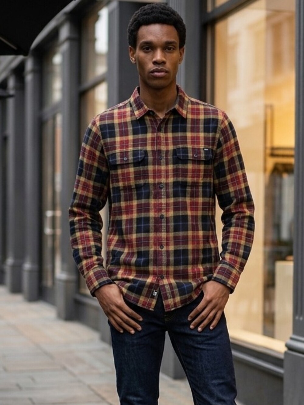 Vans Sycamore Flannel Black/Pomegranate 2 Front Pockets Sz M